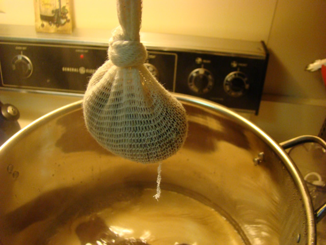 Bitter orange peel goes into the boil